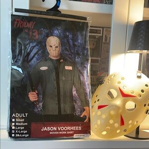 Adult Men’s Friday the 13th Jason Voorhees Woven Work Shirt XL (Mask Included)